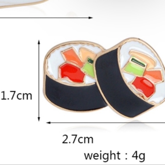 Kawaii Sushi Pin, Japanese Food Enamel Metal Pin, Black, Red, Orange - Picture 2 of 4
